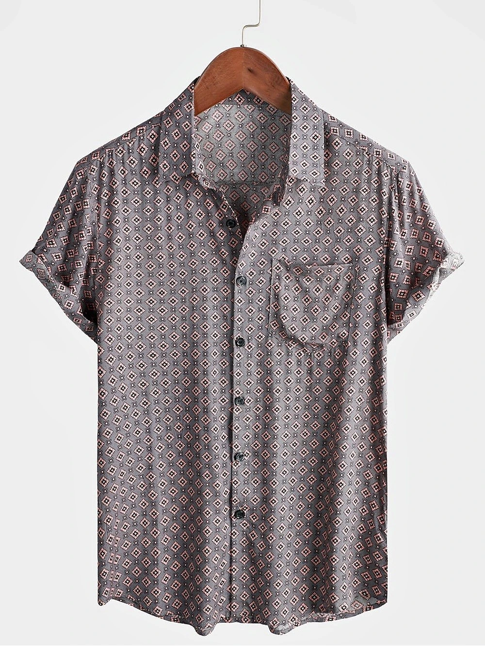 Atlanl Men's Vintage Holiday Breathable Short Sleeve Button Up Shirt Short — image 2 of 7